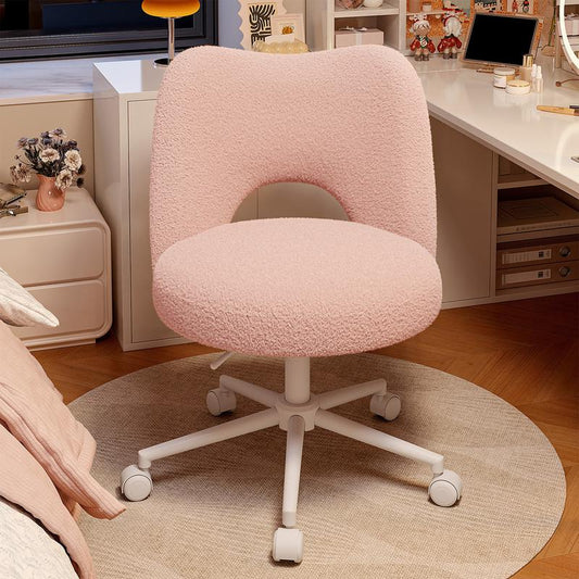 【Star Furniture】Raybee Vanity Swivel Chair with Backrest, Ultra-Plush Fleece, Silent Wheels, Height Adjustable Reading Chair Cute Armless Velvet Office Chairs for Makeup Room, Bedroom & Home Furniture