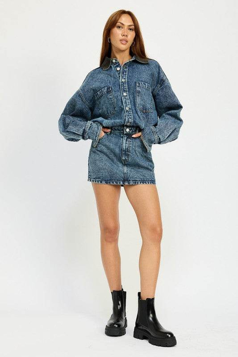 BUTTON up DENIM MINI DRESS