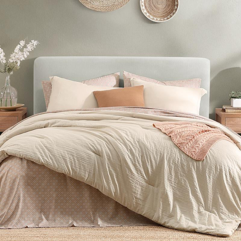 Melex Home 7-Pieces Comforter Set, Modern Farmhouse Coastal Style Bedding, 1 Single-Stitch Comforter, 2 Pillowcases, 2 Shams, 1 Flat & 1 Fitted Sheet