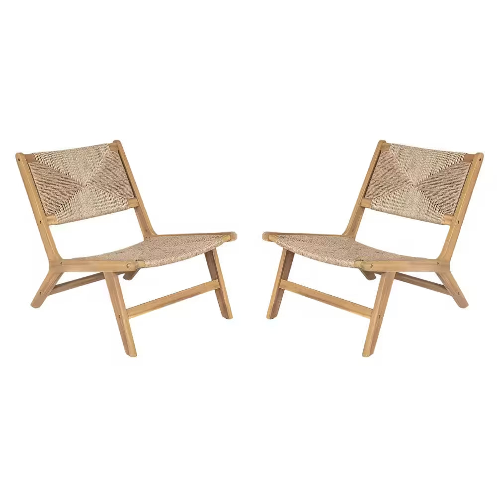 Angelo PE Wicker and Solid Wood Outdoor Patio Lounge Chair, Light Teak, Set of 2