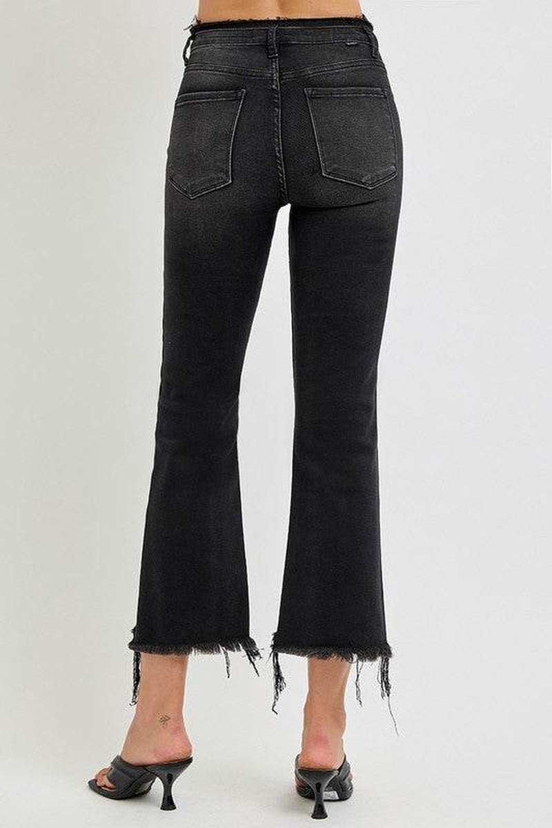 RISEN Full Size Raw Hem Cropped Flare Jeans plus Size