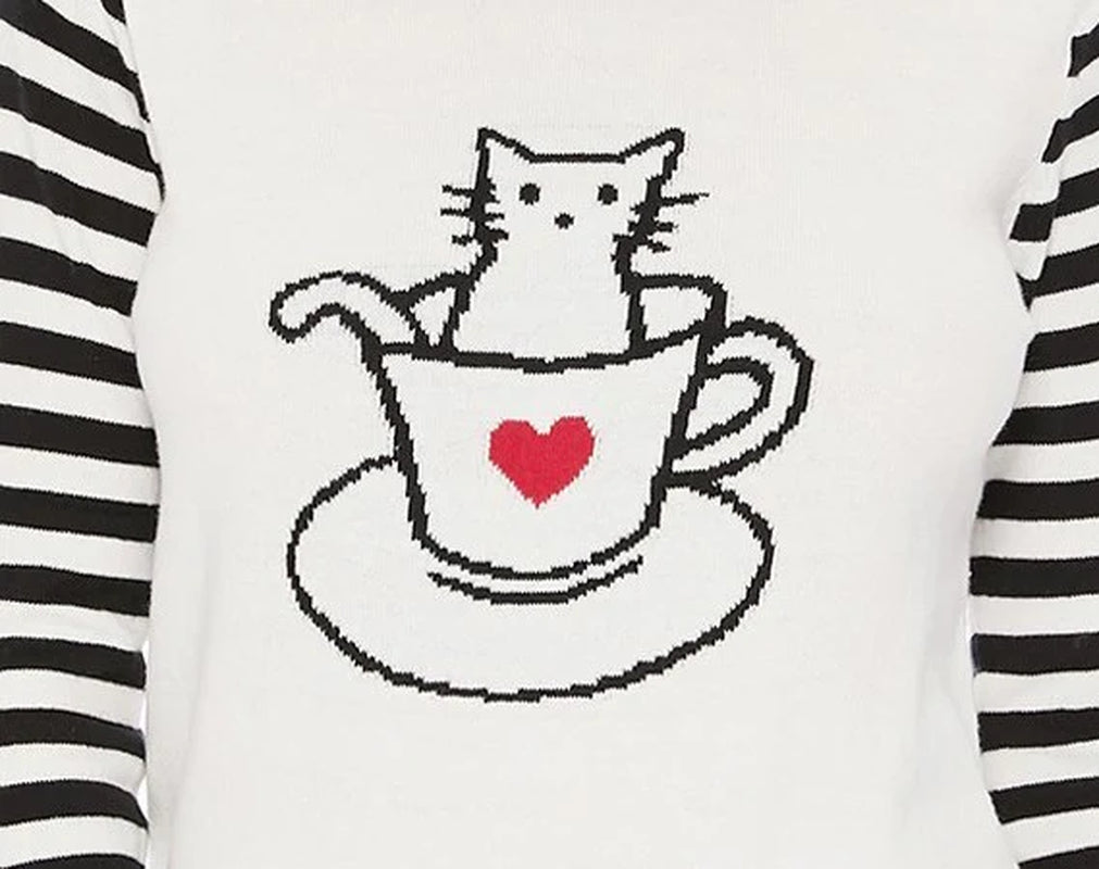 Cute Cat in Cup Jacquard Sweater Top