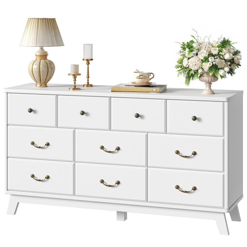 Black Dresser for Bedroom, Wooden 10 Drawer Dresser, 55.1" Wide Chest of Drawers with Vintage Metal Handle, Modern Dressers for Bedroom, Closet, Hallway, Living Room, Dressers TV Stand