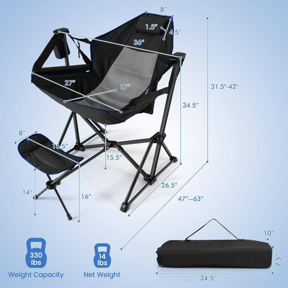 2-Piece Hammock Camping Chair with Retractable Footrest and Carrying Bag for Camping Black