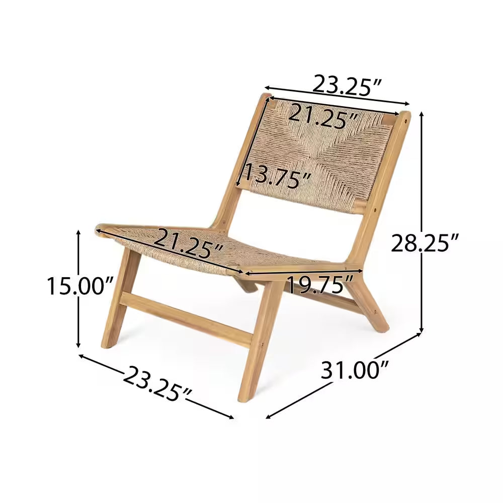 Angelo PE Wicker and Solid Wood Outdoor Patio Lounge Chair, Light Teak, Set of 2