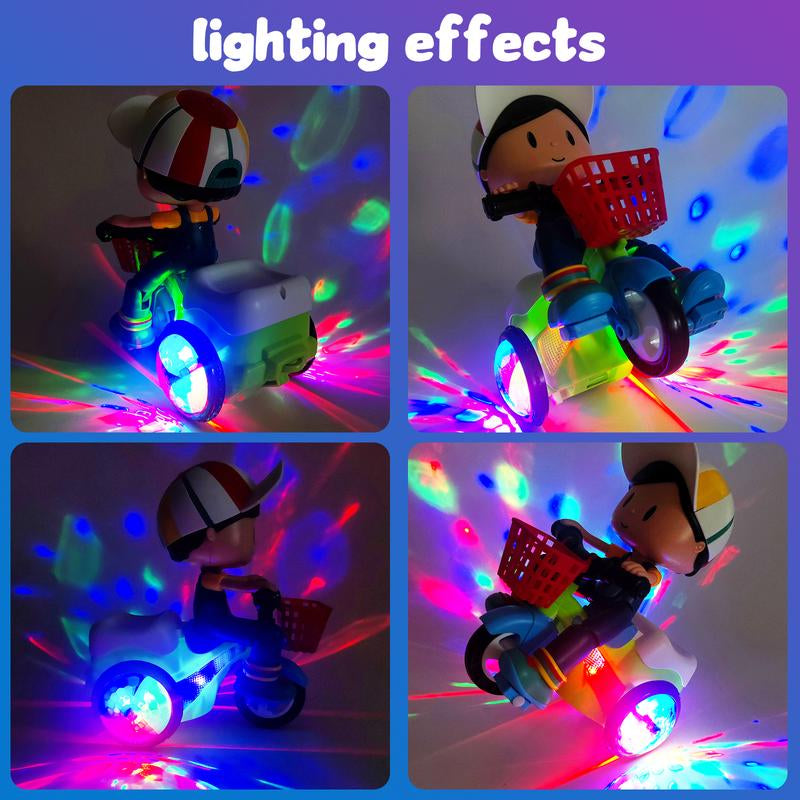 Kids Electric Stunt Bike Toy with Lights Music Wiggling Action & Obstacle Avoidance Fun for Toddlers Christmas Gift Idea