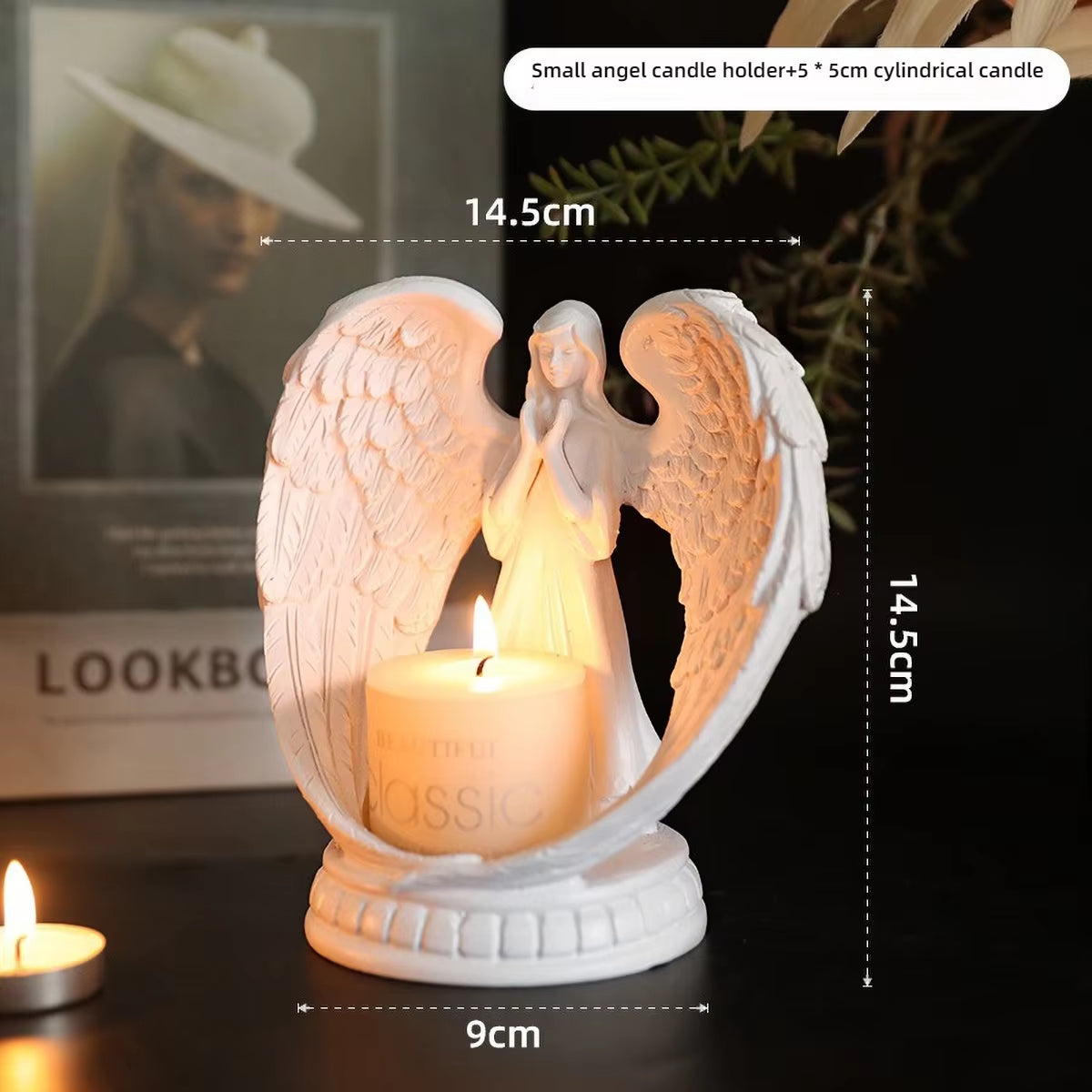 White Angel Prayer Tealight Candle Holder for Church - Resin Religious Decor, Altar Decoration with Guardian Angel Statue