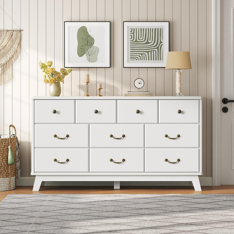 Black Dresser for Bedroom, Wooden 10 Drawer Dresser, 55.1" Wide Chest of Drawers with Vintage Metal Handle, Modern Dressers for Bedroom, Closet, Hallway, Living Room, Dressers TV Stand