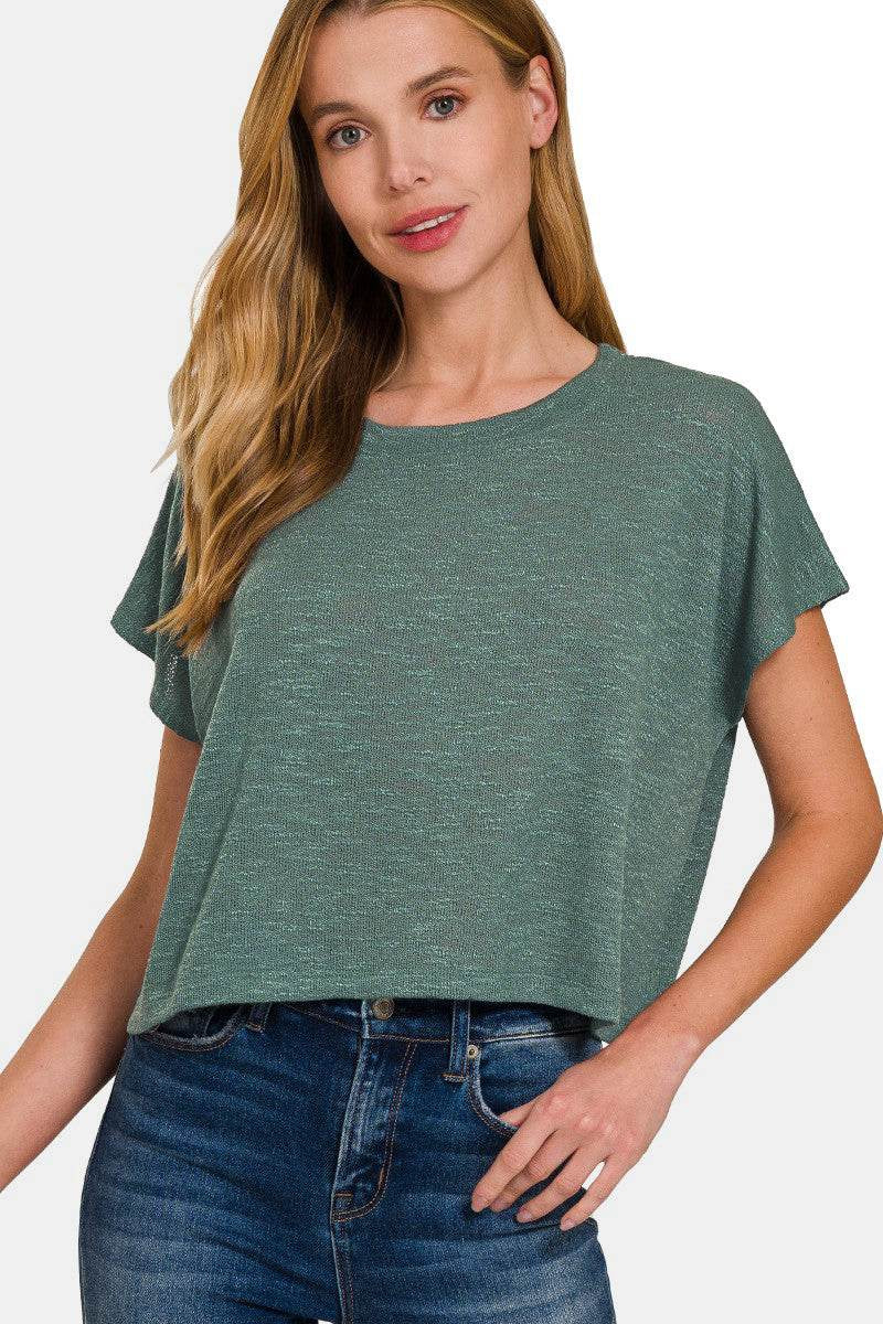 Zenana round Neck Short Sleeve Crop T-Shirt