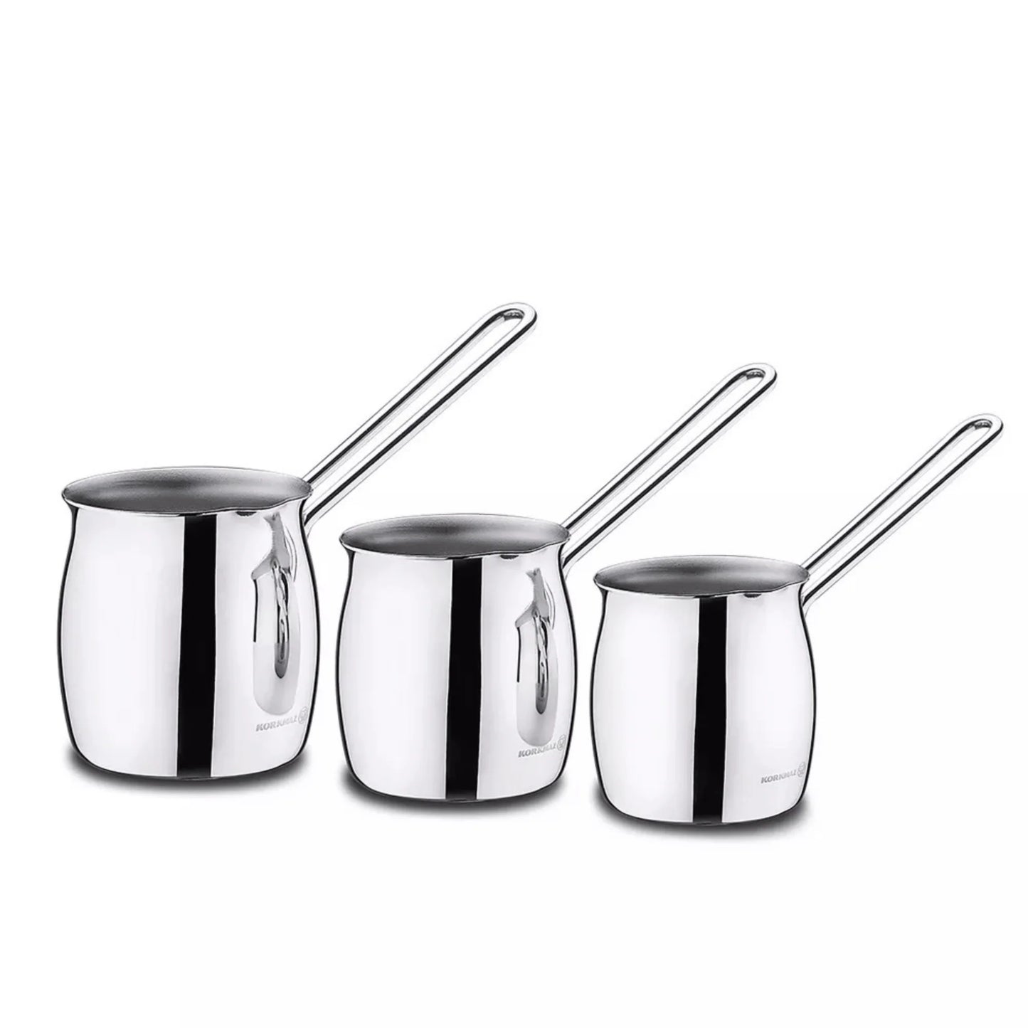 Korkmaz Tombik 3 Piece Stainless Steel Turkish Coffee Pot Set