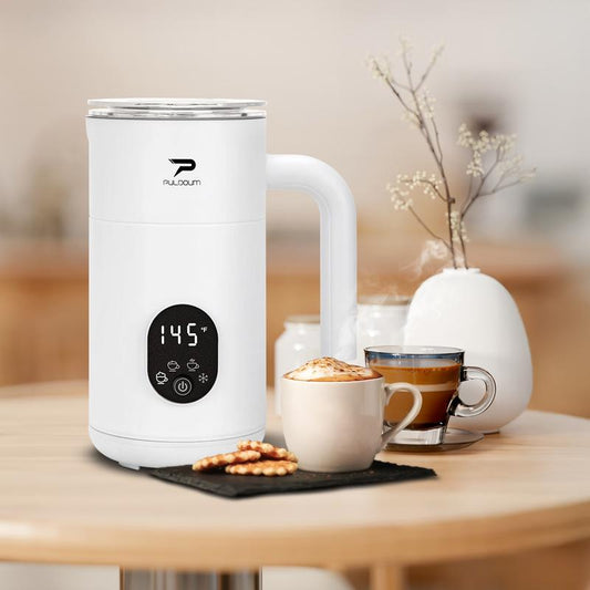 Puldoum Electric Milk Frother 30 Seconds Frothing 4-In-1 Automatic Warm & Cold Froth Maker for Coffee Latte Cappuccino Macchiato Hot Chocolate 11.8Oz 350Ml
