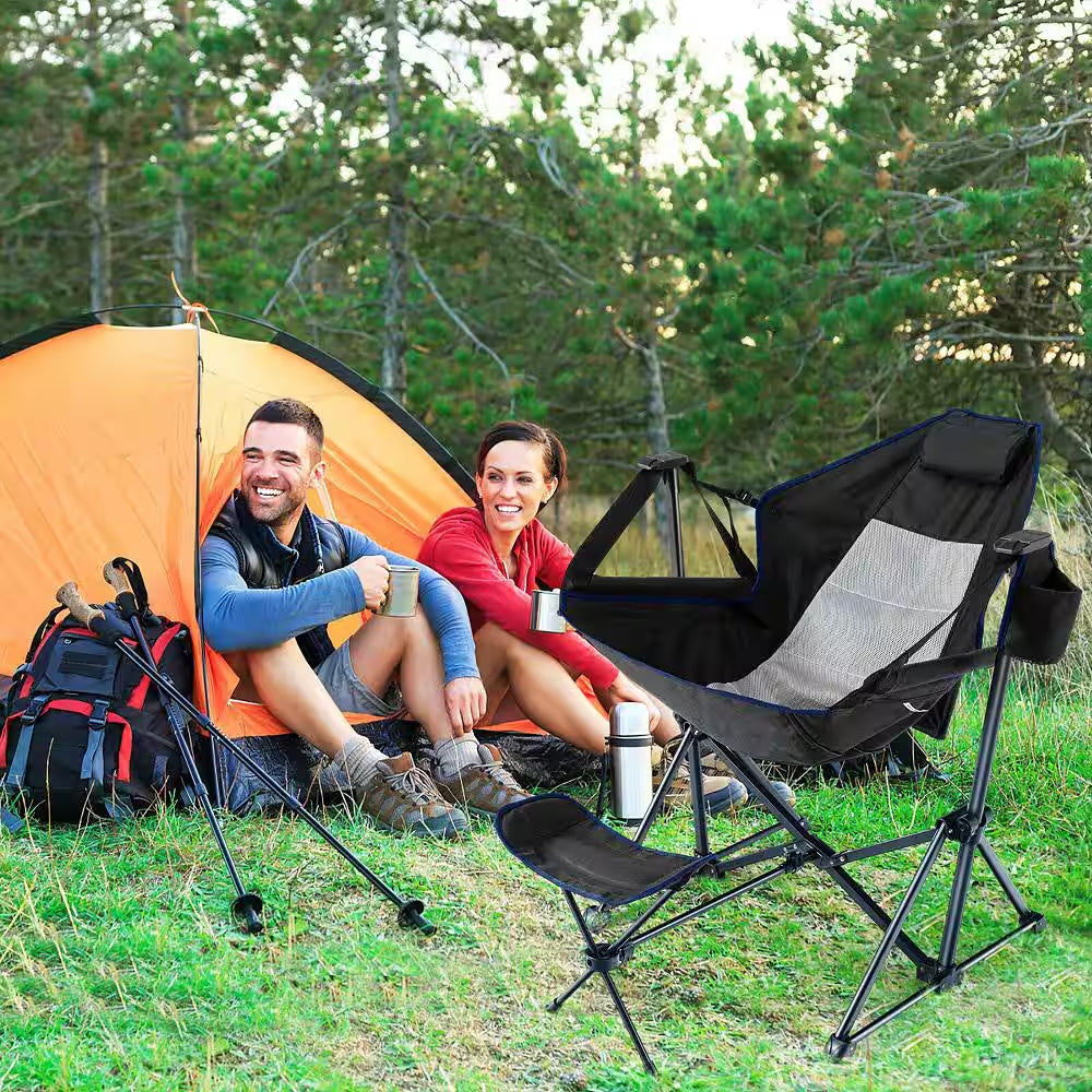 2-Piece Hammock Camping Chair with Retractable Footrest and Carrying Bag for Camping Black