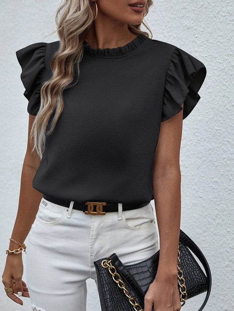 Mock Neck Ruffle Sleeve Blouse