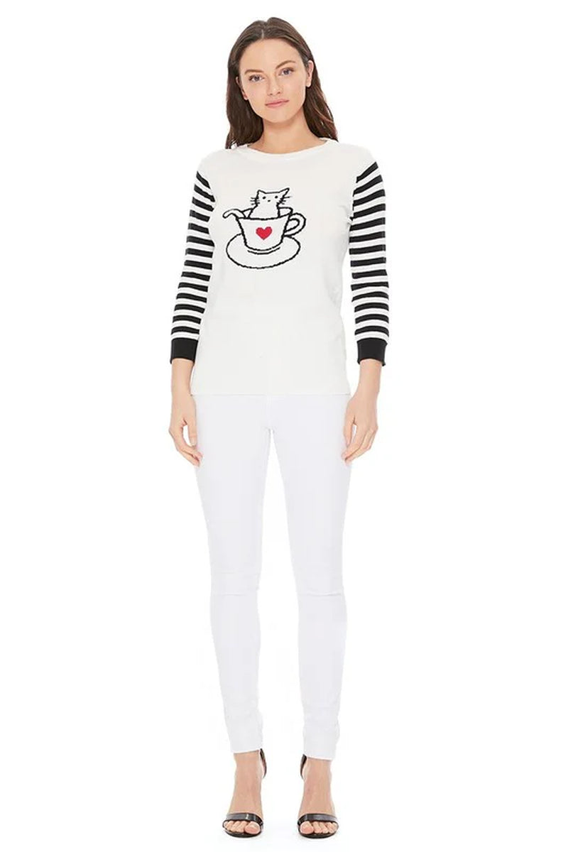 Cute Cat in Cup Jacquard Sweater Top