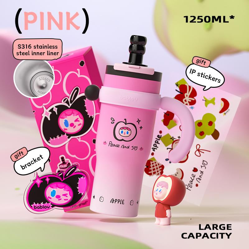 Bablov 42Oz 316L Stainless Steel Cartoon Pattern Water Cup with Handle---Leak-Proof Thermos Cup, Cute and Suitable for Children, Teenagers, and Adults