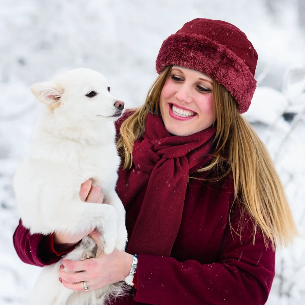 Winter Hats for Women Long Scarf Warmer Gloves Set Winter Accessories for Women Red