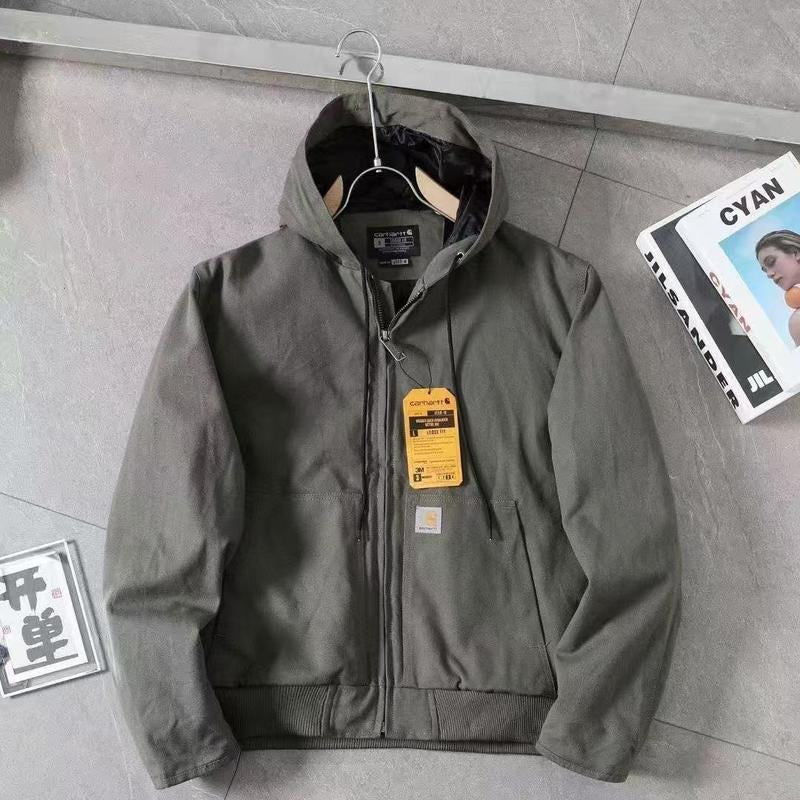 CARHARTT Medium Hooded Work Jacket for Men Brown Color Zip Front Design Practical Workwear with Hooded Feature & Easy Access Zip