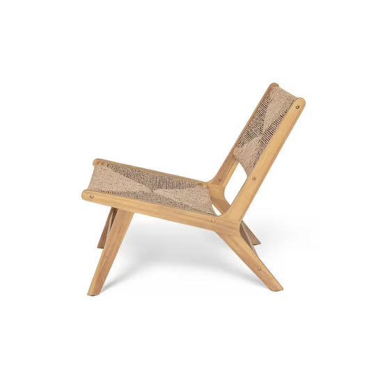 Angelo PE Wicker and Solid Wood Outdoor Patio Lounge Chair, Light Teak, Set of 2