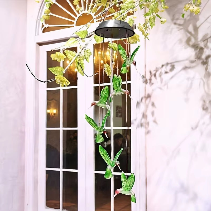 1Pc Solar Light Hummingbird Wind Chimes Outdoor Decor Yard Decor for Christmas Gardening Gift Birthday Gift Halloween Decoration
