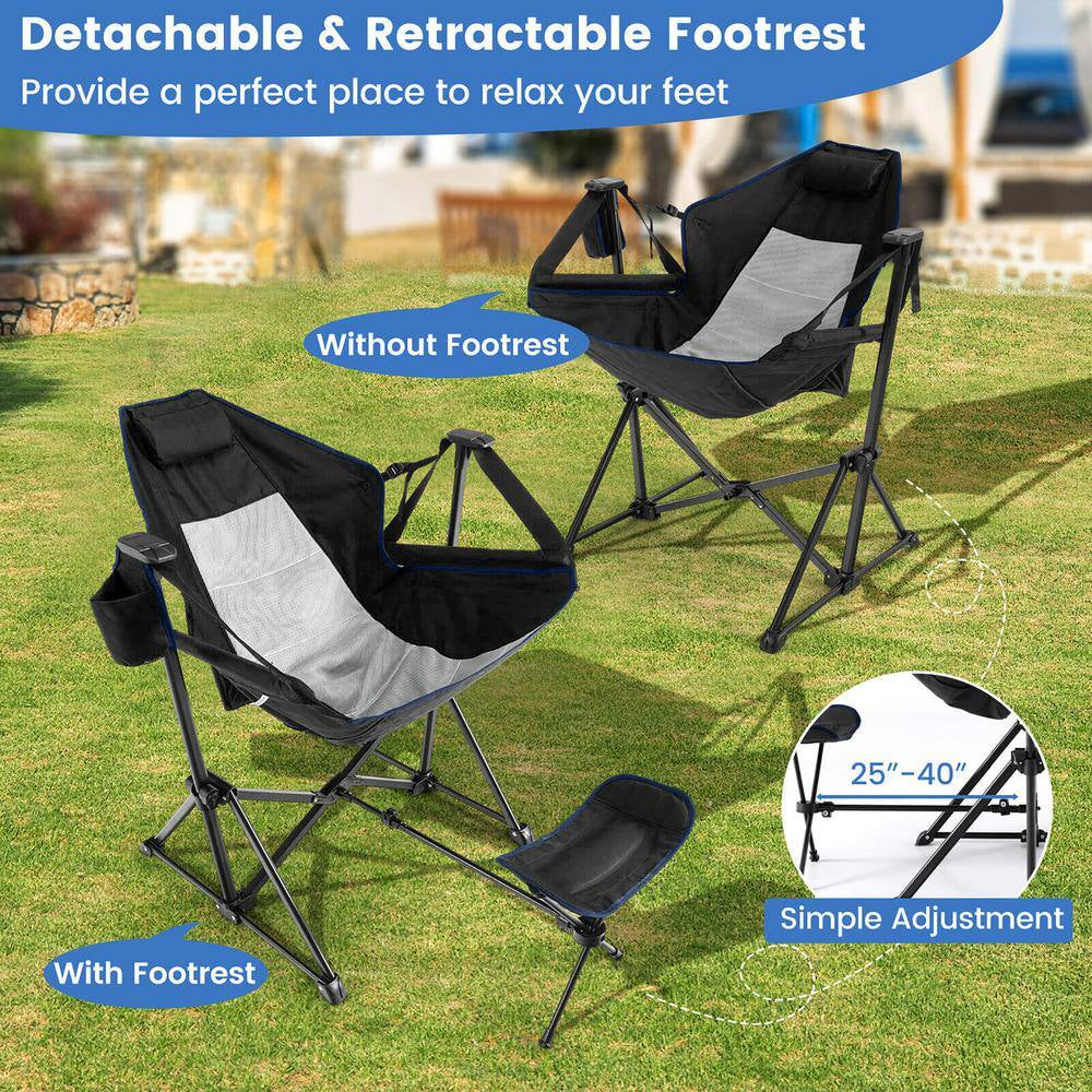 2-Piece Hammock Camping Chair with Retractable Footrest and Carrying Bag for Camping Black