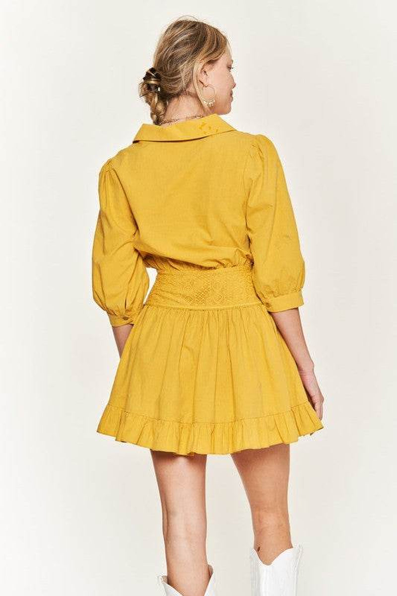 Eyelet Detail 3/4 Sleeve Short Dress JBJ1091