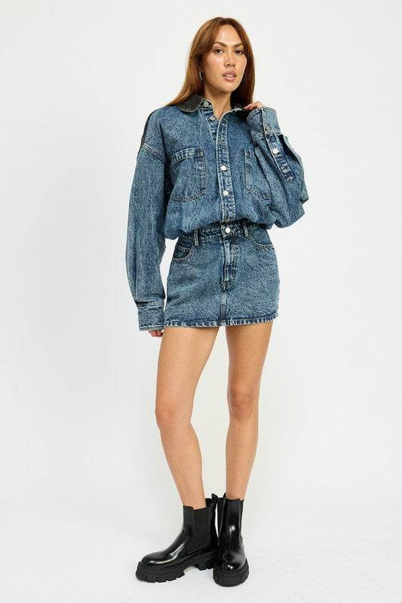 BUTTON up DENIM MINI DRESS