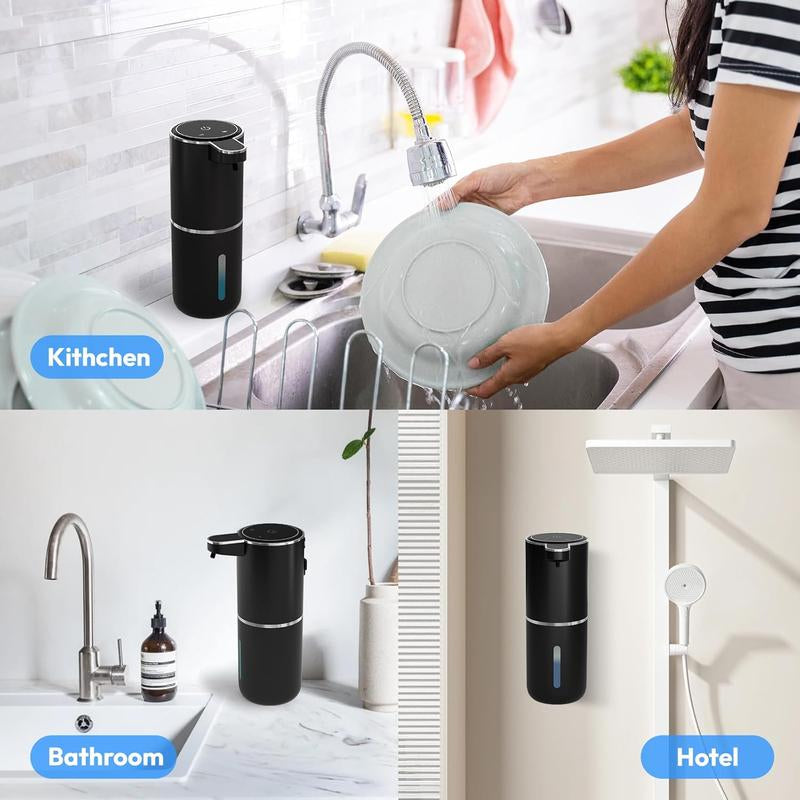 Smart Sensor Soap Dispenser, Automatic Hands-Free Foaming Dispenser USB-C Rechargeable, 4 Foam Settings & Quick Charge, Modern for Kitchen Bathroom Sink, Countertop or Wall Mounted (Black)