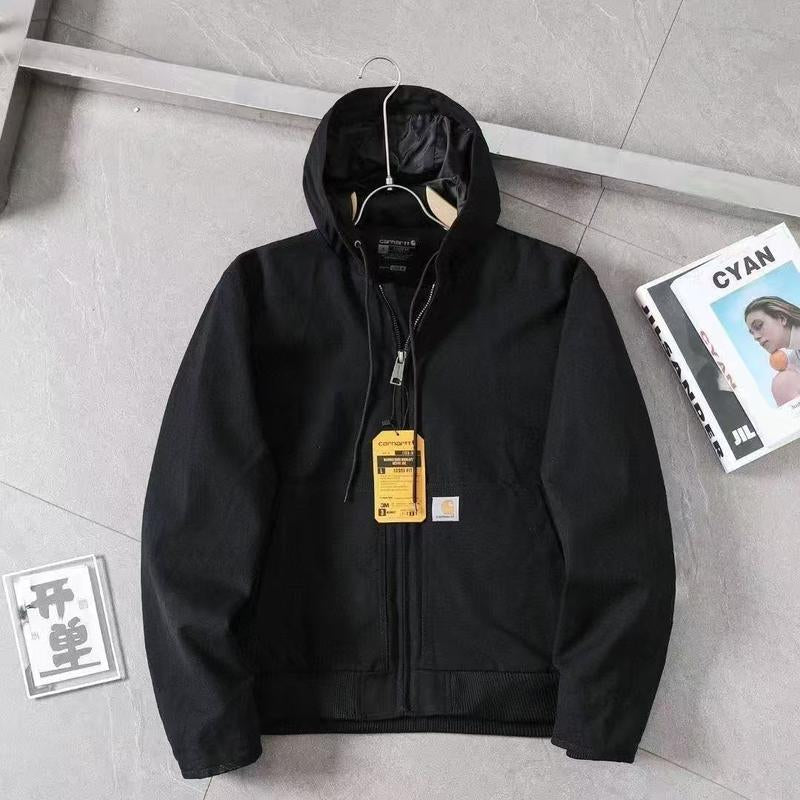CARHARTT Medium Hooded Work Jacket for Men Brown Color Zip Front Design Practical Workwear with Hooded Feature & Easy Access Zip