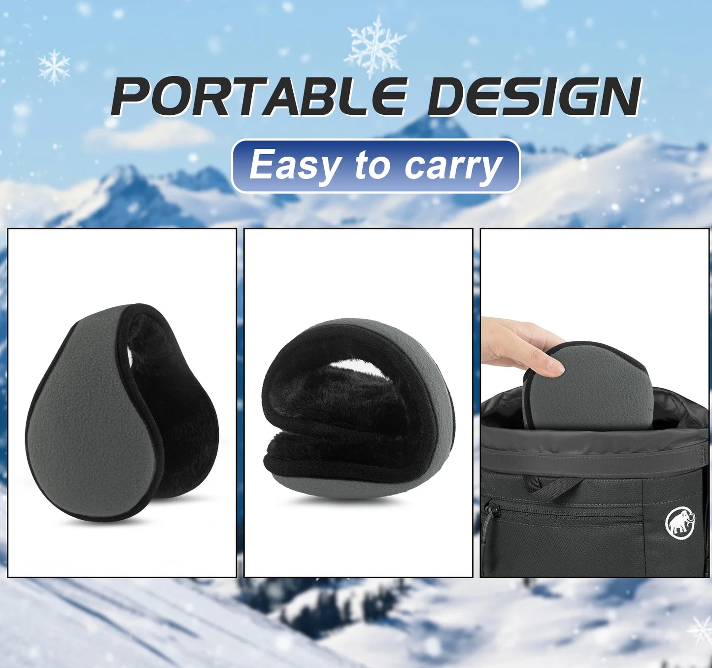 2 Pacs Winter Earmuffs for Women, Warmer Fleece Classic Accessory Gift Outdoor Black and Gray