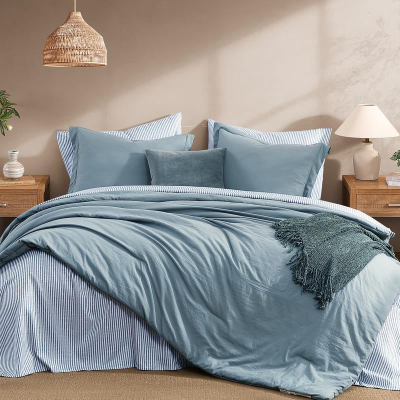 Melex Home 7-Pieces Comforter Set, Modern Farmhouse Coastal Style Bedding, 1 Single-Stitch Comforter, 2 Pillowcases, 2 Shams, 1 Flat & 1 Fitted Sheet