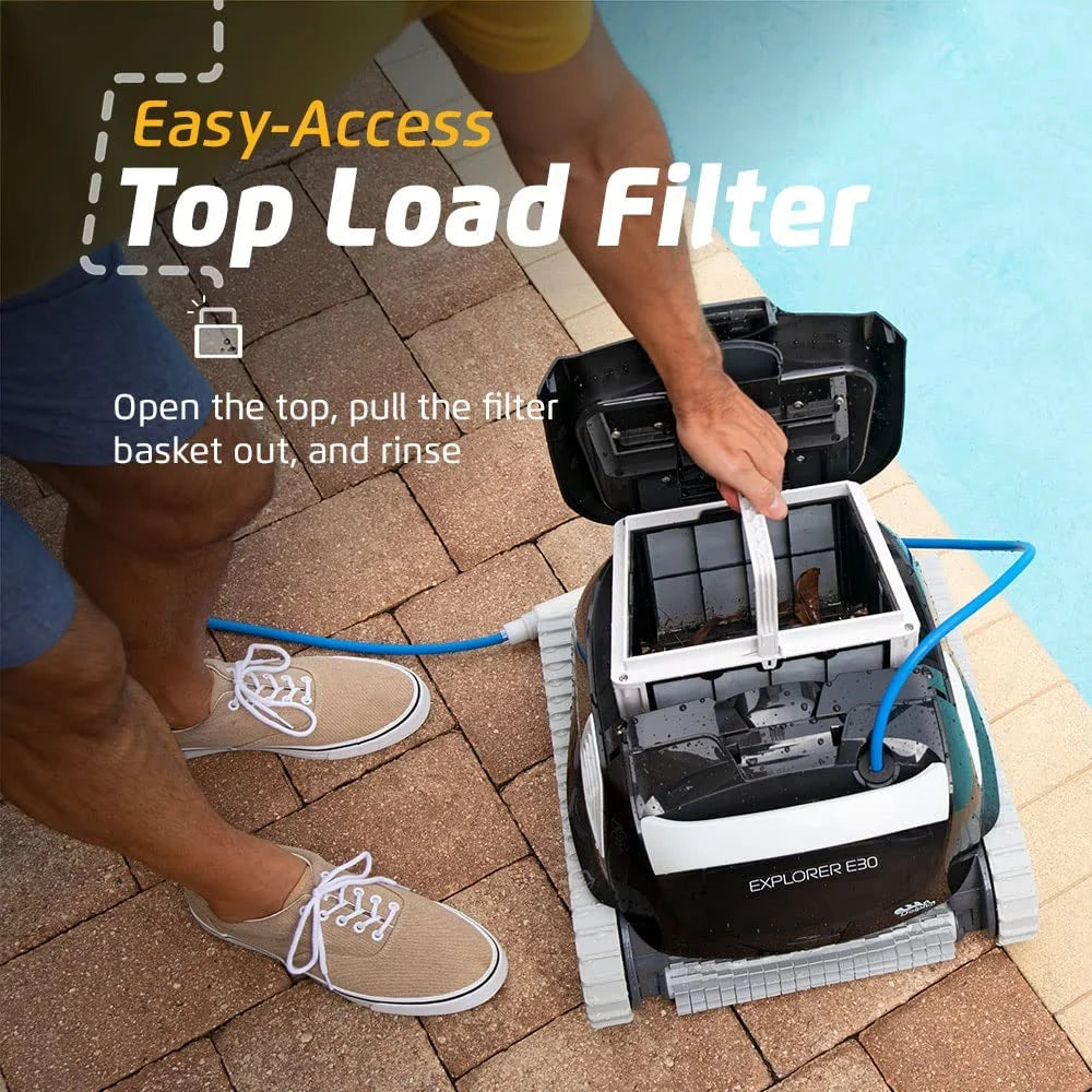 Dolphin Explorer E30 Wi-Fi Robotic Pool Vacuum Cleaner up to 50 FT - Transport Bundle with Caddy