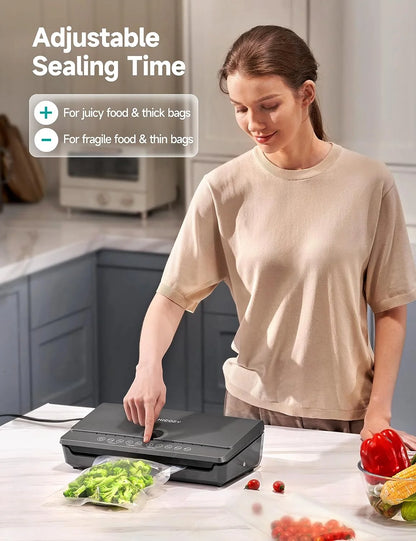 Food Vacuum Sealer with Built-In Cutter and Bpa-Free Roll & Bags, Automatic Air Sealing Dry & Moist Food Modes