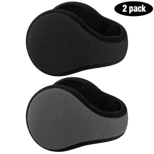 2 Pacs Winter Earmuffs for Women, Warmer Fleece Classic Accessory Gift Outdoor Black and Gray