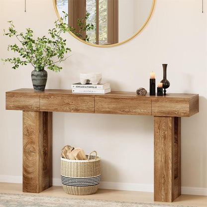 IRONCK 63" Long Console Table with 2 Drawers, Wooden Sofa Table behind Couch, Farmhouse Entryway Table for Entrance, Living Room, Hallway