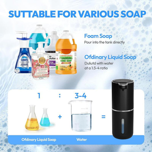 Smart Sensor Soap Dispenser, Automatic Hands-Free Foaming Dispenser USB-C Rechargeable, 4 Foam Settings & Quick Charge, Modern for Kitchen Bathroom Sink, Countertop or Wall Mounted (Black)