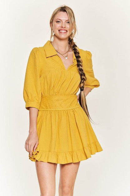 Eyelet Detail 3/4 Sleeve Short Dress JBJ1091