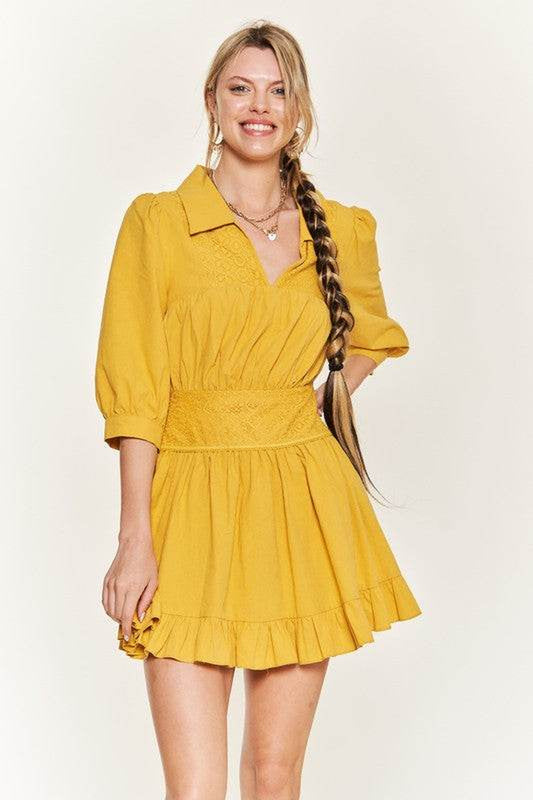 Eyelet Detail 3/4 Sleeve Short Dress JBJ1091