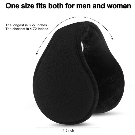 2 Pacs Winter Earmuffs for Women, Warmer Fleece Classic Accessory Gift Outdoor Black and Gray