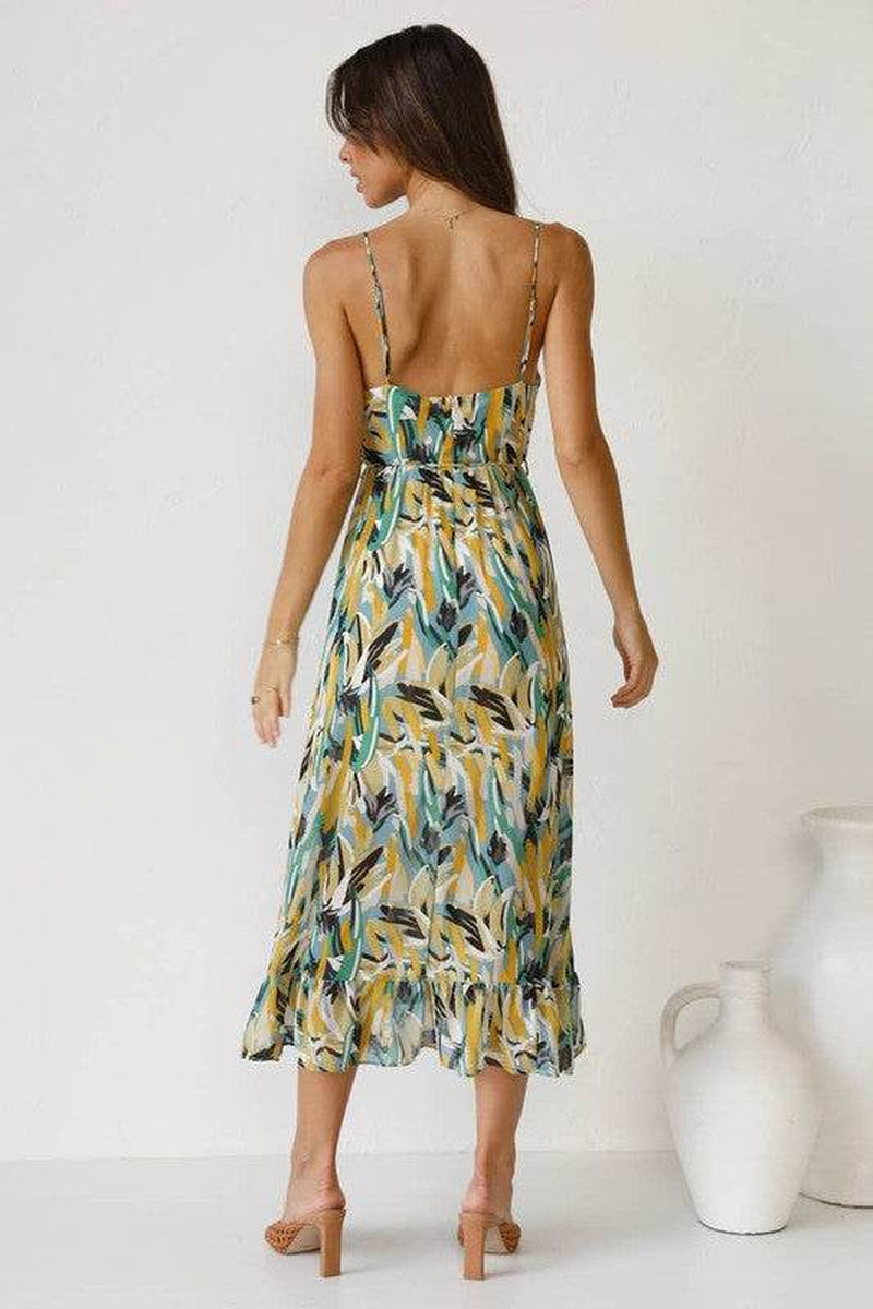 Women'S Floral Print A-Line Printed Ruffle Halter
