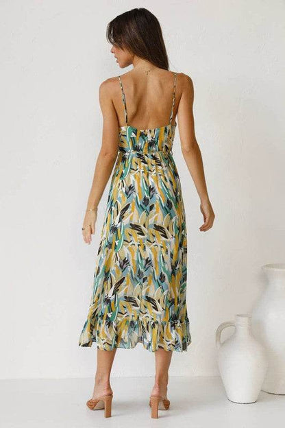 Women'S Floral Print A-Line Printed Ruffle Halter