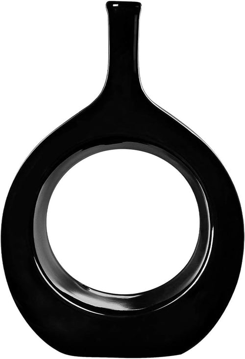 10" Black Modern Ceramic Vase - Glossy Finish, Bottle Shape, Ideal for Living Room, Bedroom, Kitchen Decor