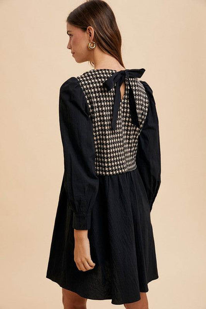 Annie Wear Tie Back Plaid round Neck Mini Dress