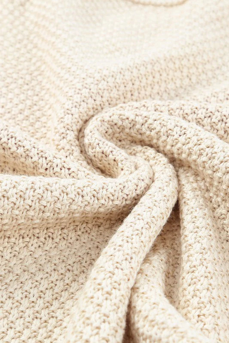 Cotton Khaki Beige Cream Casual Heart Knit Sweater