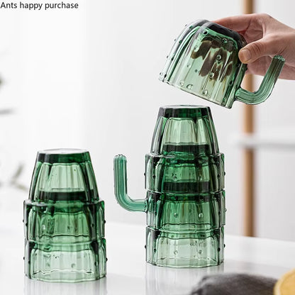 Green Cactus Glass Mug Set Stackable Cup Set Water Cups Afternoon Teacup Fruit Teacup Drinkware Glass Set Drink Cup Juice Cups