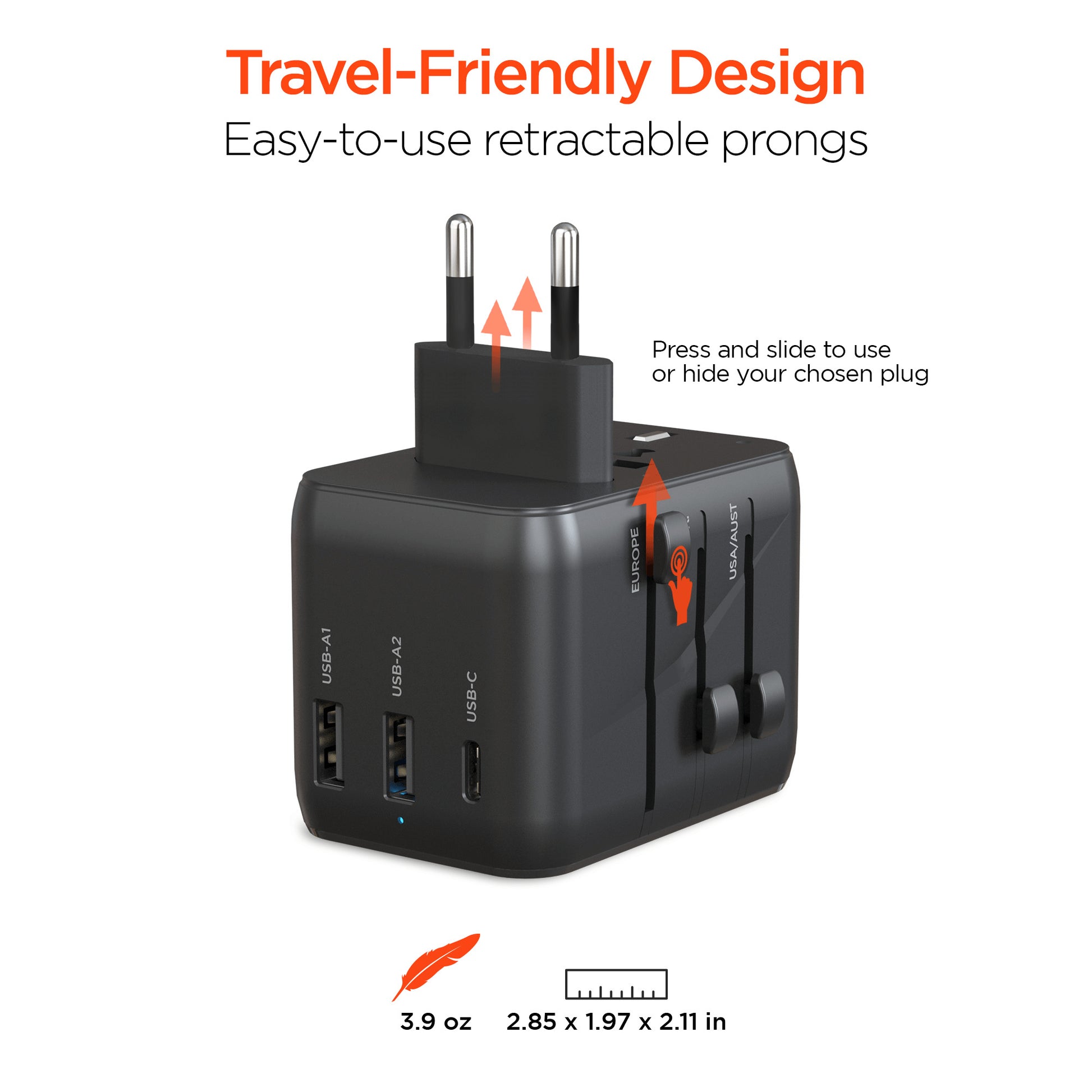 Hypergear Worldcharge Universal Travel Adapter with USB-C