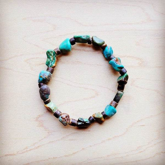 Genuine Hubei Natural Turquoise Beaded W/ Wood