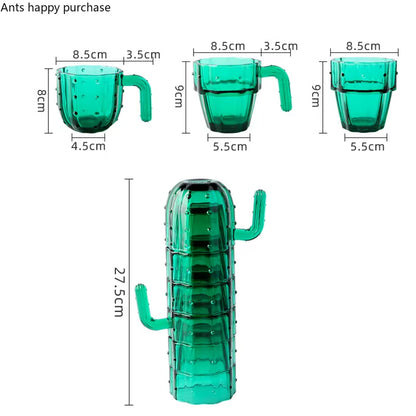 Green Cactus Glass Mug Set Stackable Cup Set Water Cups Afternoon Teacup Fruit Teacup Drinkware Glass Set Drink Cup Juice Cups