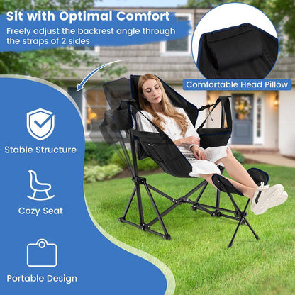 2-Piece Hammock Camping Chair with Retractable Footrest and Carrying Bag for Camping Black