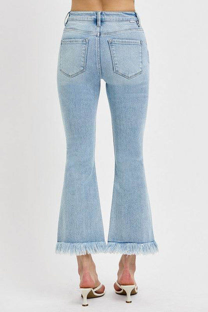 RISEN Full Size Raw Hem Distressed Cropped Flare Jeans plus Size