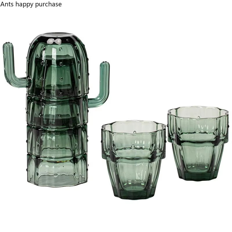 Green Cactus Glass Mug Set Stackable Cup Set Water Cups Afternoon Teacup Fruit Teacup Drinkware Glass Set Drink Cup Juice Cups